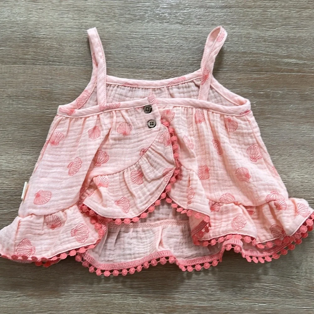 Rabbit + Bear Baby Girl Seashell Organic Cotton Matching Set 6-9 18 months